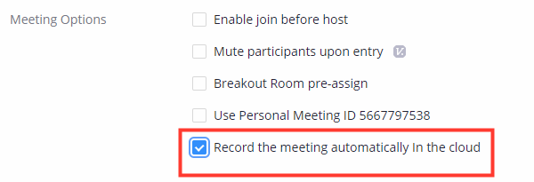 Record the meeting automatically in the cloud