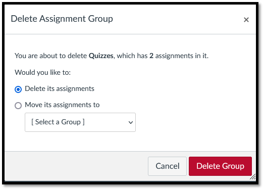 delete assignment group options
